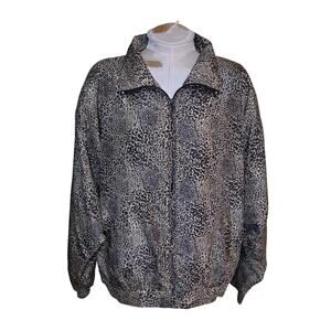Rhoda‎ Lynne Silk Jacket XL Womens Bomber Style Leopard Soft Lightweight Vintage